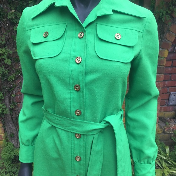 Bonwitt teller vntg green button down belt dress - Picture 3 of 8